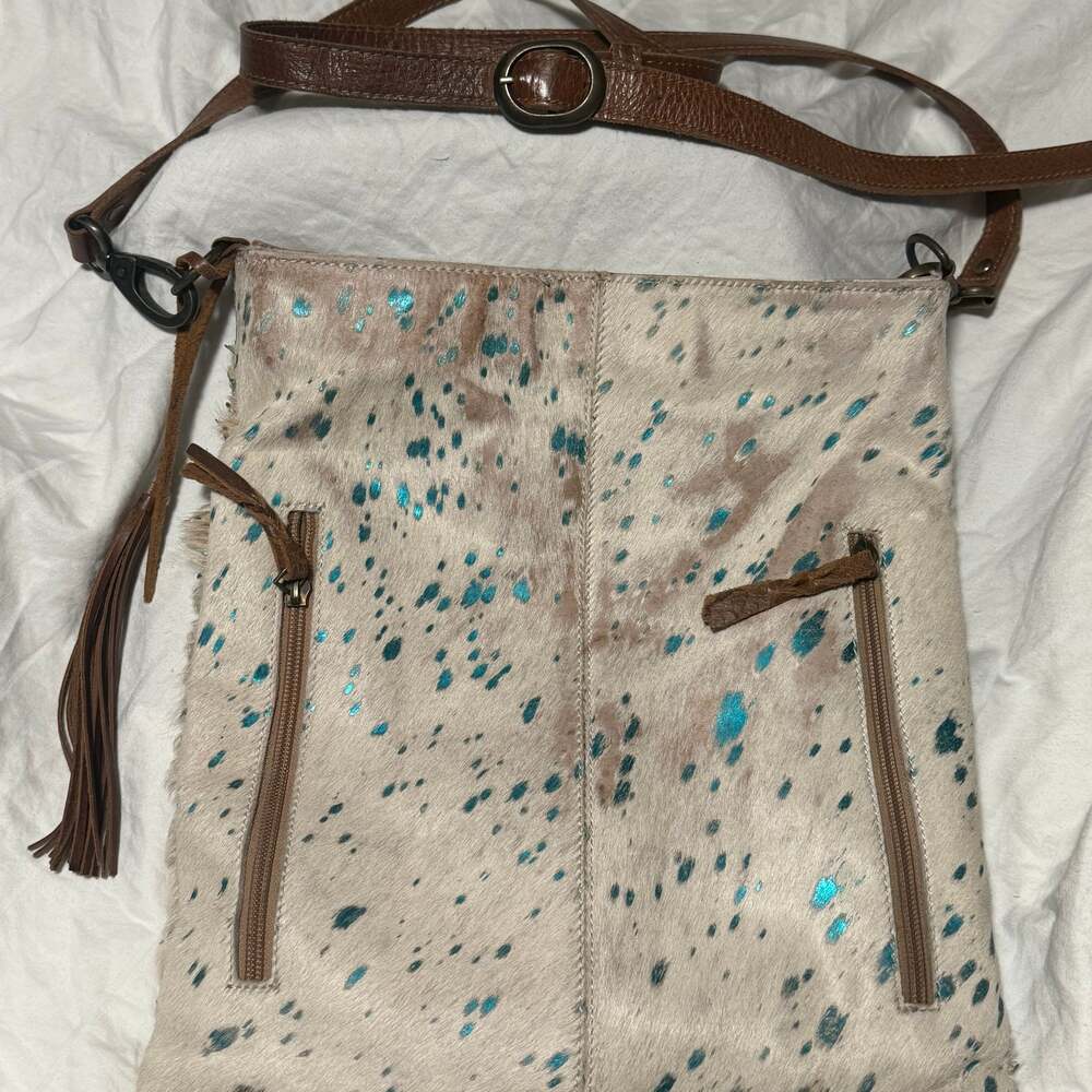 American Darling Crossbody Cowhide Bag with Turquoise Acid Foil